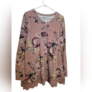 Floral V-Neck Lace Hem Blouse Netsmile Boho Cottagecore Fairycore